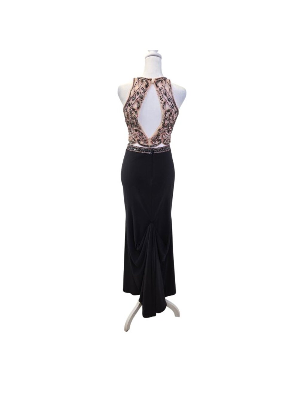 Sherri Hill Two Piece Shimmery Sleeveless Cross Stitch Beaded Gown Size 4 - Picture 10 of 12